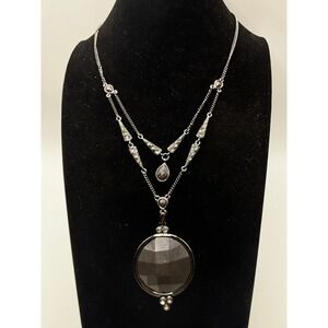 Axcess Necklace Womens 15" Black Gunmetal Layered Faceted Pendant Art Deco Style